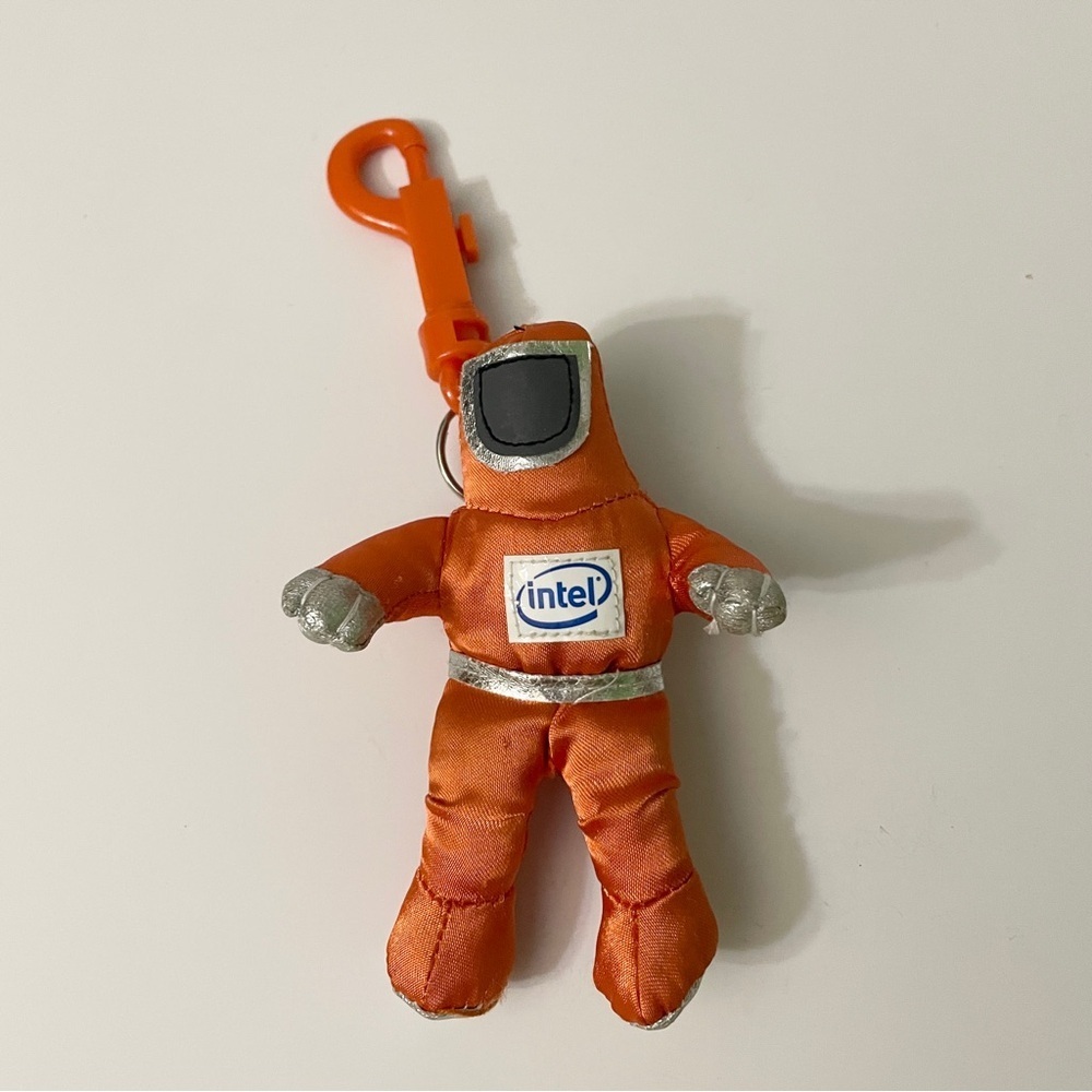 Vintage Intel Bunny Person Plush Keychain Orange Astronaut Tech Mascot